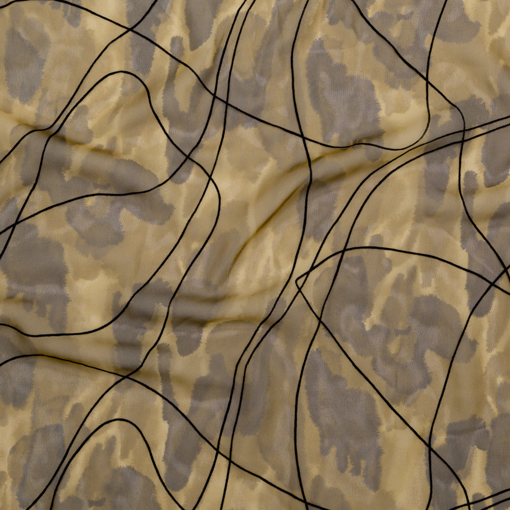 Warm Brown and Black Abstract Flocked Polyester Chiffon Warm Brown and Black Abstract Flocked Polyester Chiffon