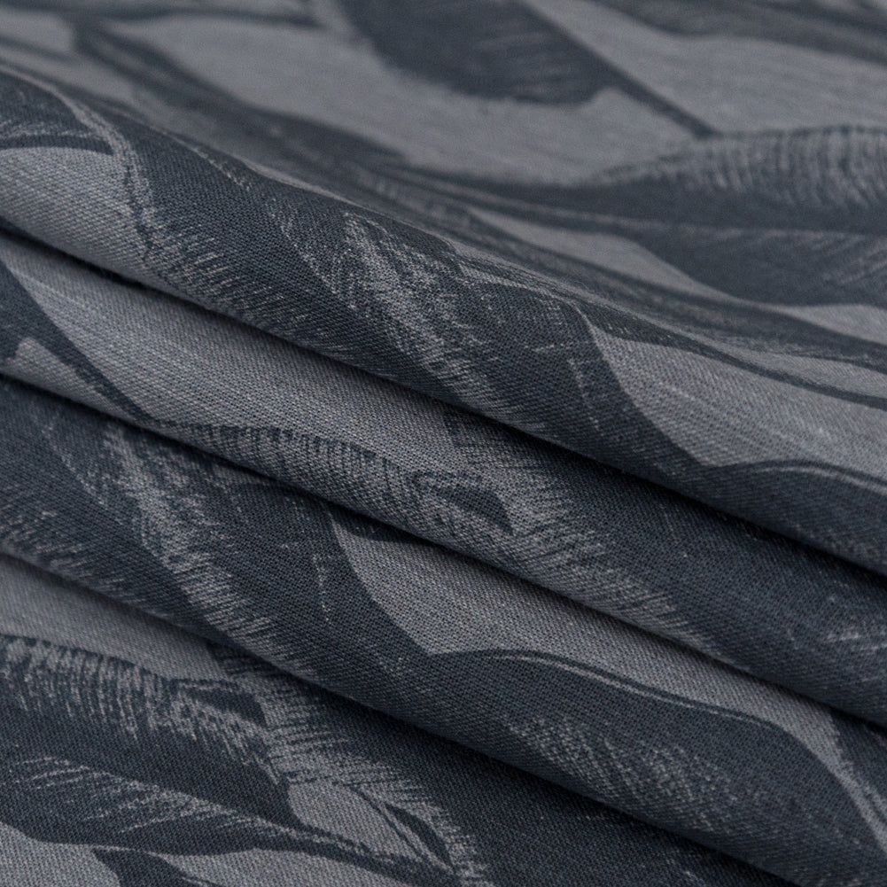 Organic Cotton Shirting - Heathered Icelandic Blue and Grisaille Leaves Folded Organic Cotton Shirting - Heathered Icelandic Blue and Grisaille Leaves Folded