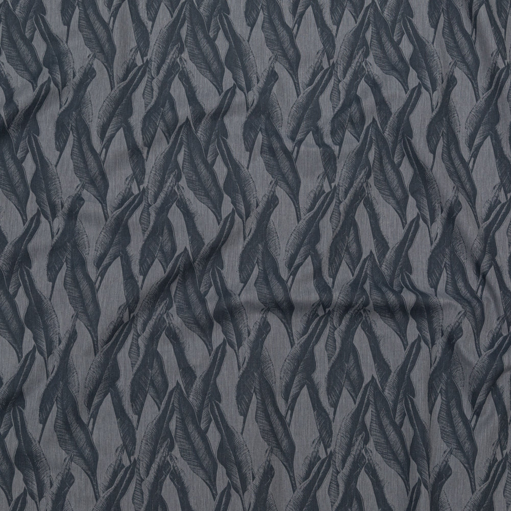 Organic Cotton Shirting - Heathered Icelandic Blue and Grisaille Leaves Organic Cotton Shirting - Heathered Icelandic Blue and Grisaille Leaves