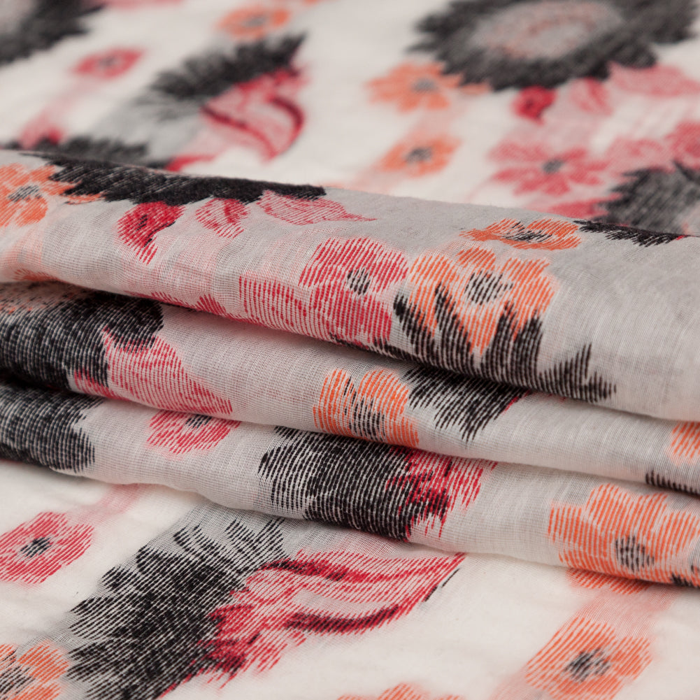 Famous NYC Designer Firecracker and Poinsettia Sunflowers Blended Cotton Brocade Folded Famous NYC Designer Firecracker and Poinsettia Sunflowers Blended Cotton Brocade Folded