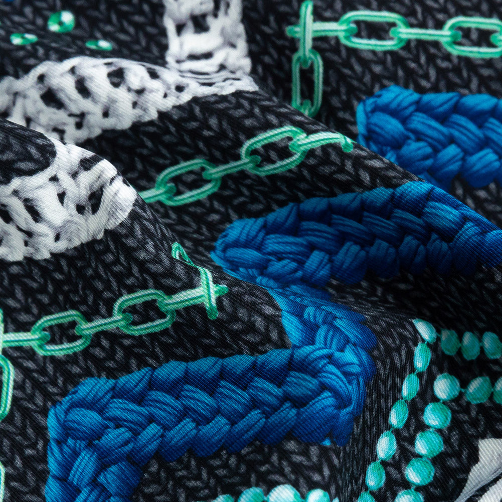 Compression Swimwear Tricot, UV Protective with Aloe Vera Microcapsules - Monaco Blue and Aqua Nautical Ropes - Caye Collection Detail Compression Swimwear Tricot, UV Protective with Aloe Vera Microcapsules - Monaco Blue and Aqua Nautical Ropes - Caye Collection Detail