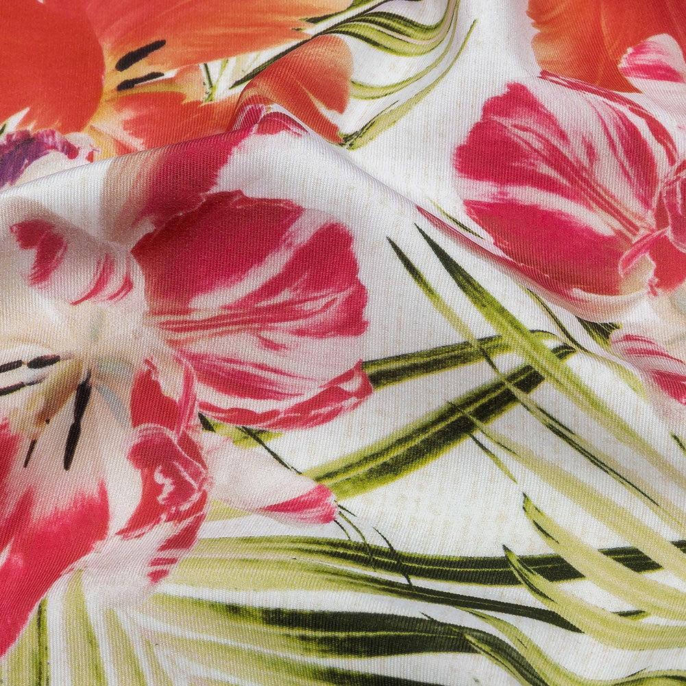 Compression Swimwear Tricot, UV Protective with Aloe Vera Microcapsules - Pink and Orange Tropical Floral - Caye Collection - Detail Compression Swimwear Tricot, UV Protective with Aloe Vera Microcapsules - Pink and Orange Tropical Floral - Caye Collection - Detail