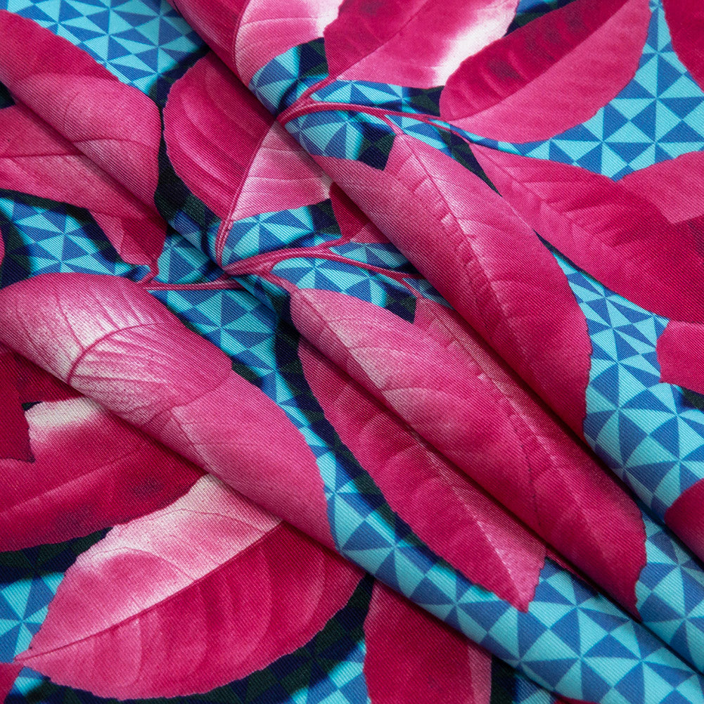Compression Swimwear Tricot, UV Protective with Aloe Vera Microcapsules - Pink Leaves and Blue Geometric - Caye Collection Folded Compression Swimwear Tricot, UV Protective with Aloe Vera Microcapsules - Pink Leaves and Blue Geometric - Caye Collection Folded