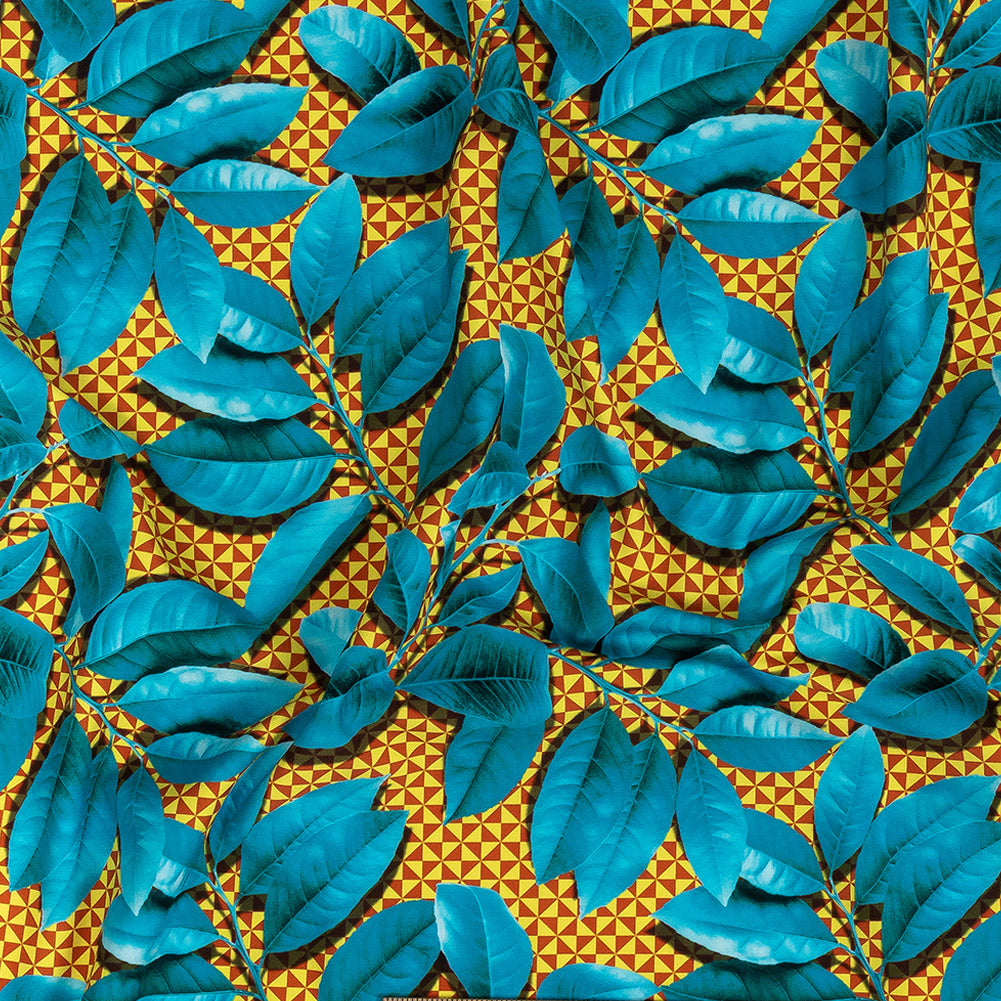 Compression Swimwear Tricot, UV Protective with Aloe Vera Microcapsules - Blue Leaves and Yellow Geometric - Caye Collection Compression Swimwear Tricot, UV Protective with Aloe Vera Microcapsules - Blue Leaves and Yellow Geometric - Caye Collection