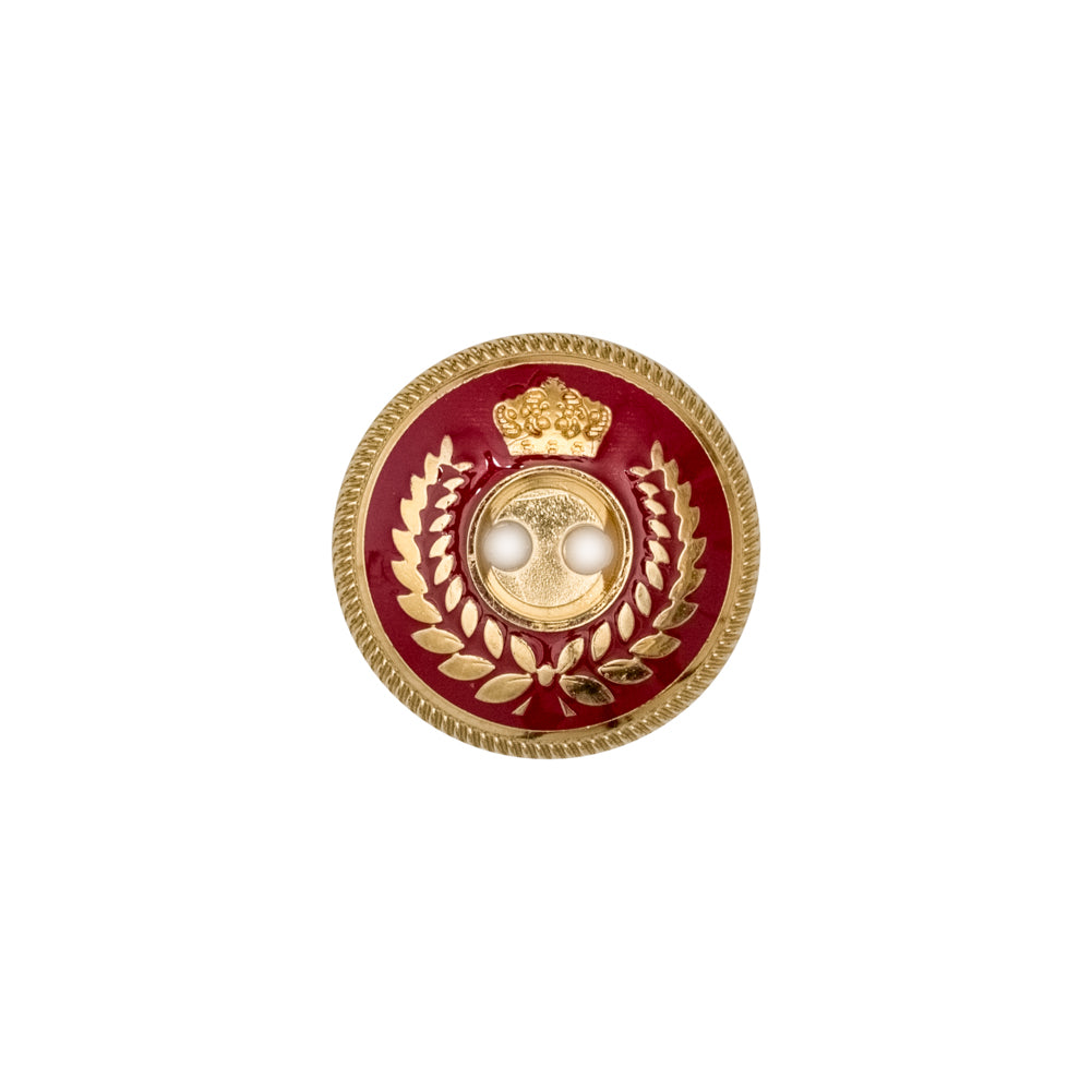 Italian Gold and Red 2-Hole Crest Button - 24L/15mm Italian Gold and Red 2-Hole Crest Button - 24L/15mm