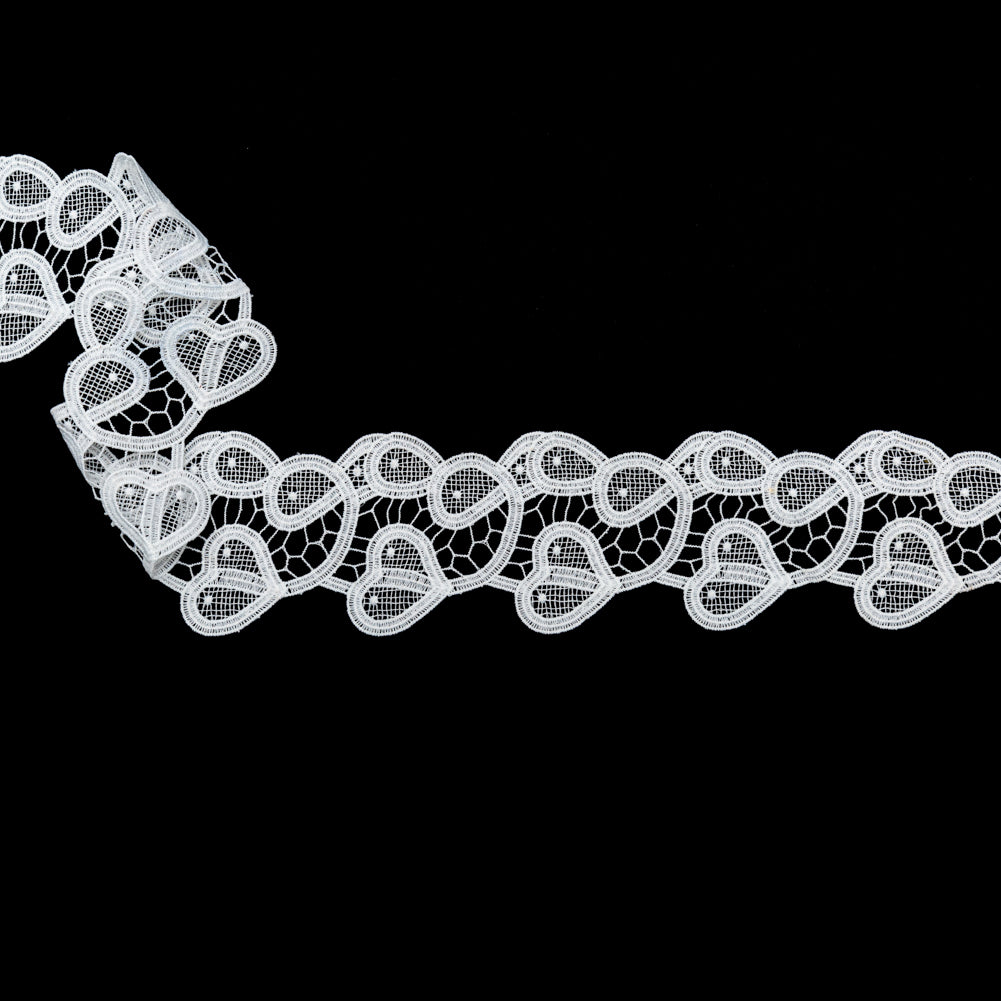 Italian Bright White Swirling Hearts Venise Lace Trim - 2.625" Italian Bright White Swirling Hearts Venise Lace Trim - 2.625"