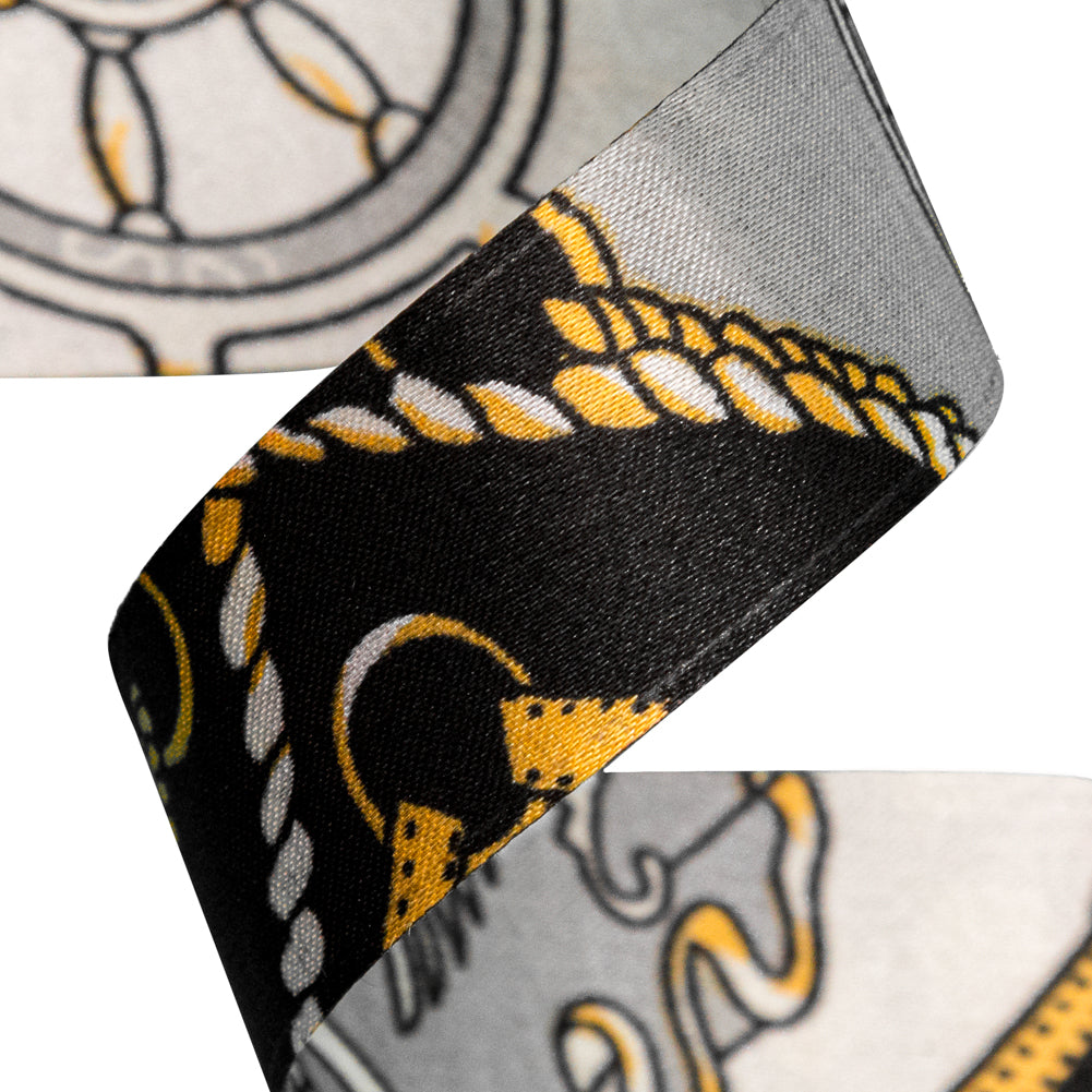 Italian Flint Gray, Slate Black and Antique Gold Purse Straps and Chains Satin Ribbon - 1" Detail Italian Flint Gray, Slate Black and Antique Gold Purse Straps and Chains Satin Ribbon - 1" Detail