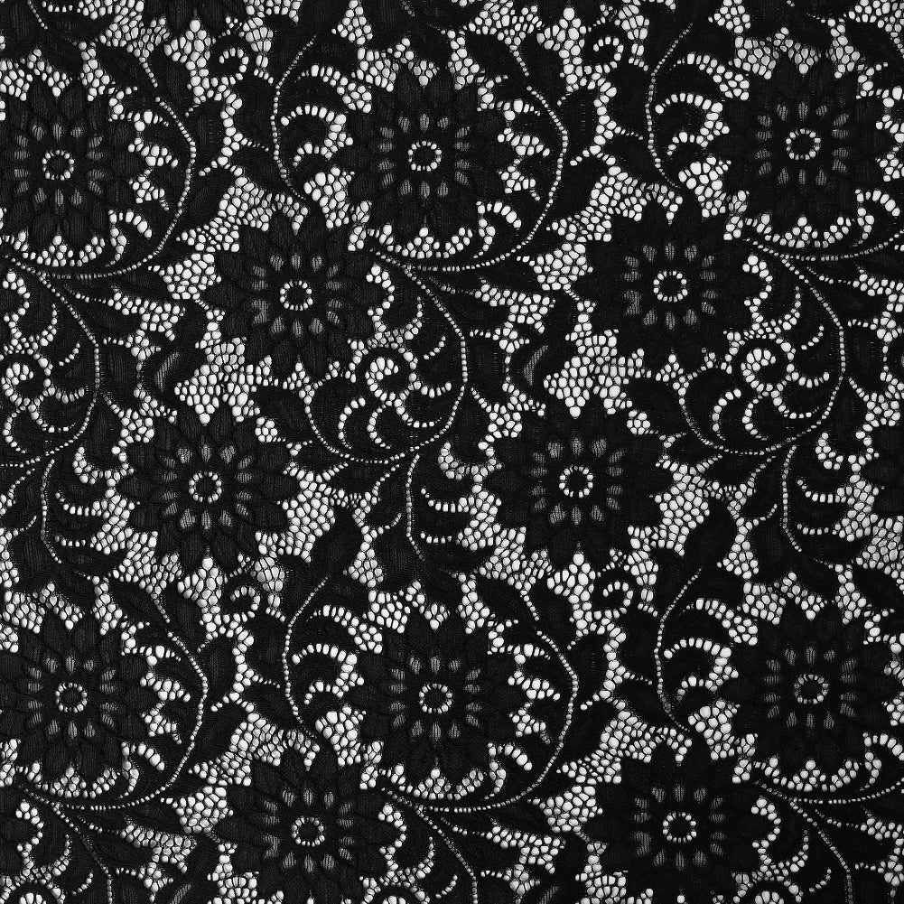 Re-Embroidered Stretch Lace - Black Sunflowers - McKee Collection Re-Embroidered Stretch Lace - Black Sunflowers - McKee Collection