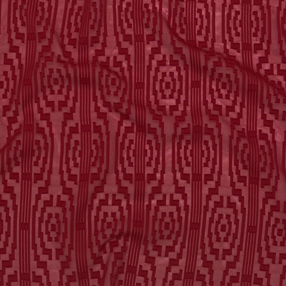 Italian Chili Pepper Geometric Stripes Burnout Polyester Chiffon Italian Chili Pepper Geometric Stripes Burnout Polyester Chiffon
