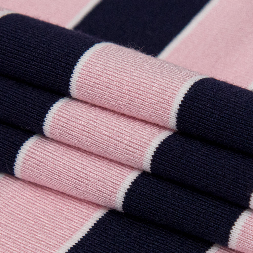 Cameo Pink and Evening Blue Awning Striped Polyester Jersey Folded Cameo Pink and Evening Blue Awning Striped Polyester Jersey Folded