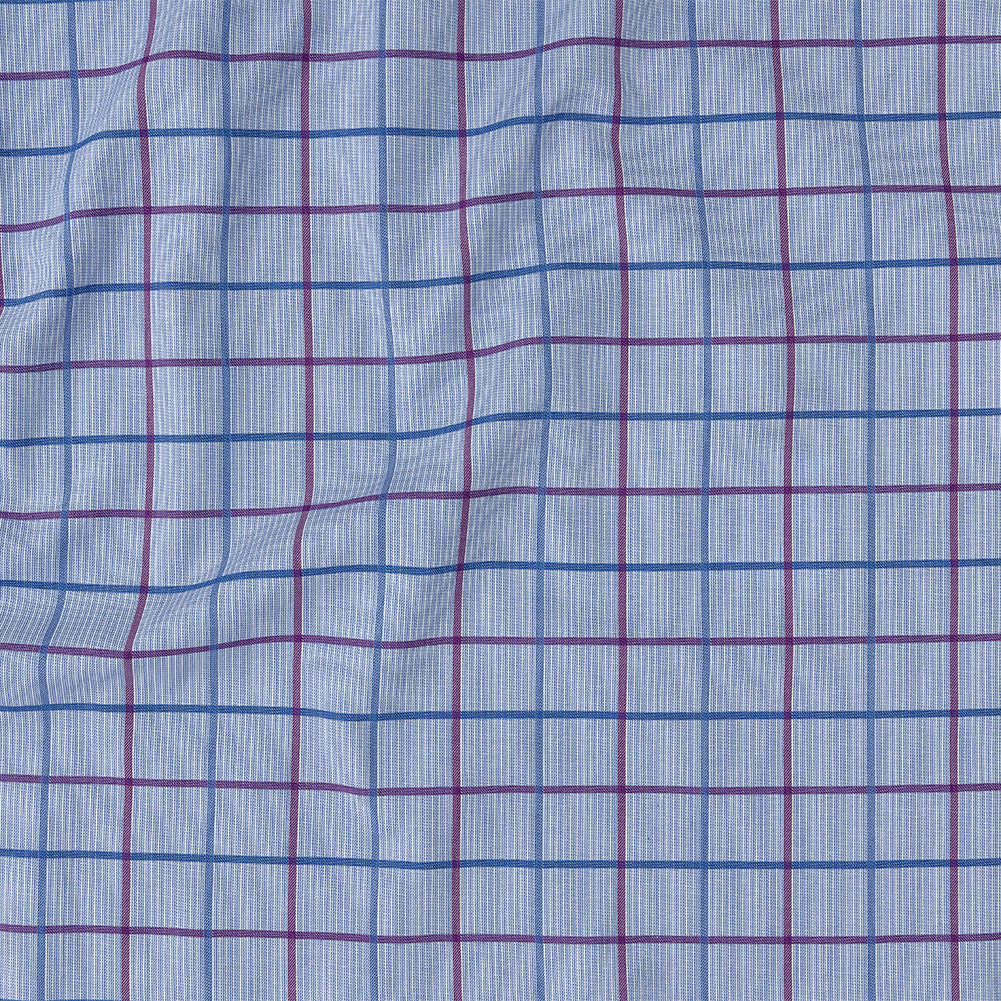 Premium Medium Blue, Maroon and Meadow Violet Tattersall Checkered and Pinstripes Cotton Shirting Premium Medium Blue, Maroon and Meadow Violet Tattersall Checkered and Pinstripes Cotton Shirting