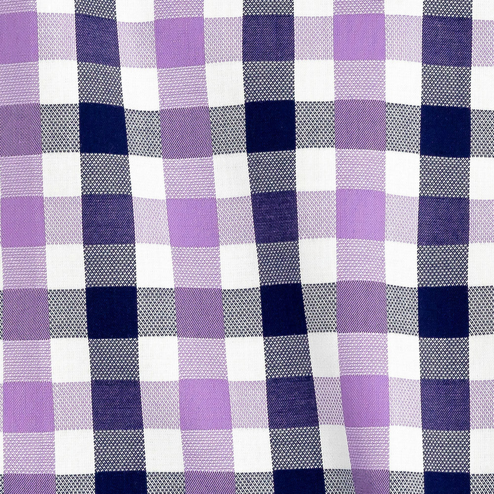 Premium Deep Wisteria and Navy Large Tattersall Checkered Cotton Shirting Detail Premium Deep Wisteria and Navy Large Tattersall Checkered Cotton Shirting Detail