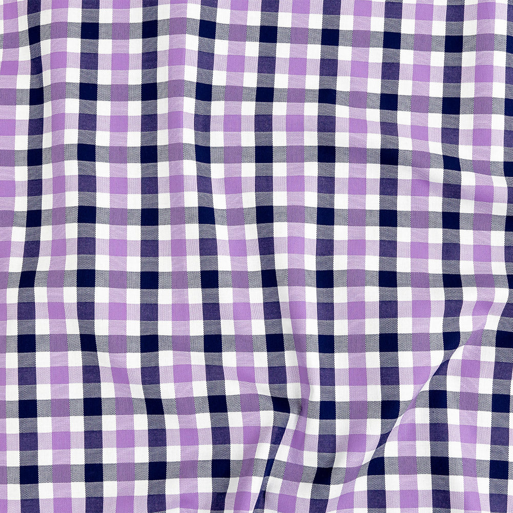 Premium Deep Wisteria and Navy Large Tattersall Checkered Cotton Shirting Premium Deep Wisteria and Navy Large Tattersall Checkered Cotton Shirting