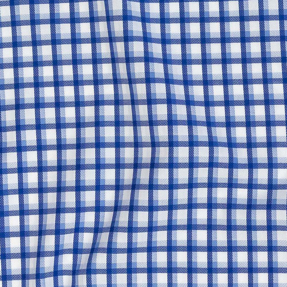 Premium Baja Blue and Hydrangea Shadow Check and Chevron Cotton Dobby Shirting Detail Premium Baja Blue and Hydrangea Shadow Check and Chevron Cotton Dobby Shirting Detail