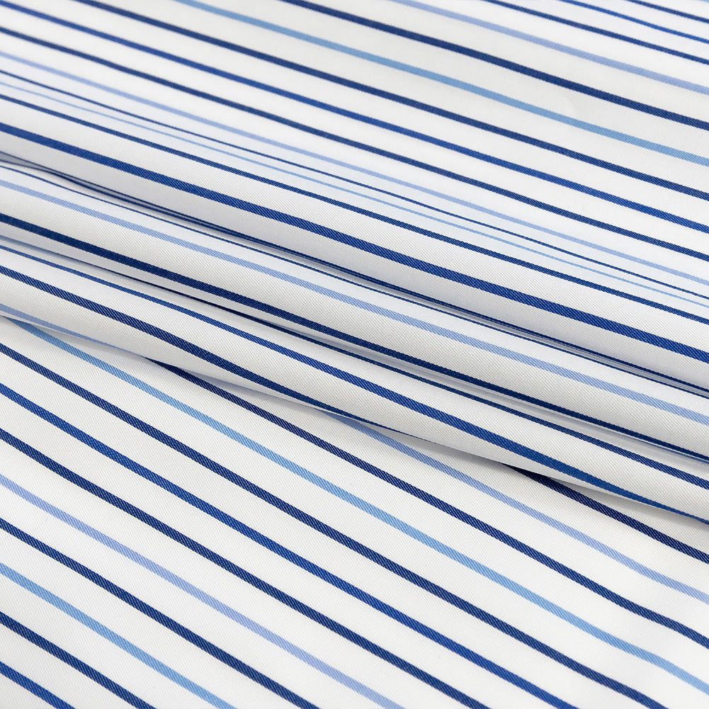 Premium Gradient Blue Pencil Stripes Twill Cotton Shirting Folded Premium Gradient Blue Pencil Stripes Twill Cotton Shirting Folded