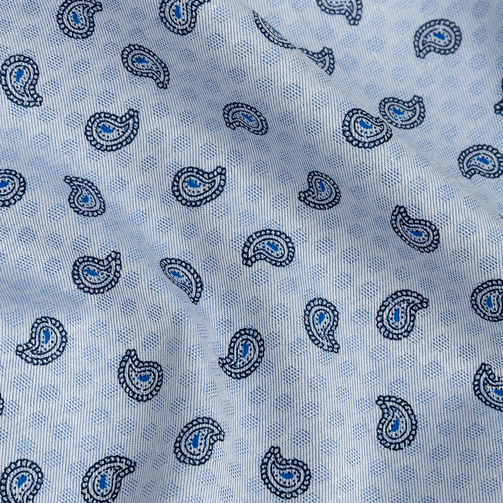 Premium Light Blue Paisley Printed Cotton Shirting Detail Premium Light Blue Paisley Printed Cotton Shirting Detail