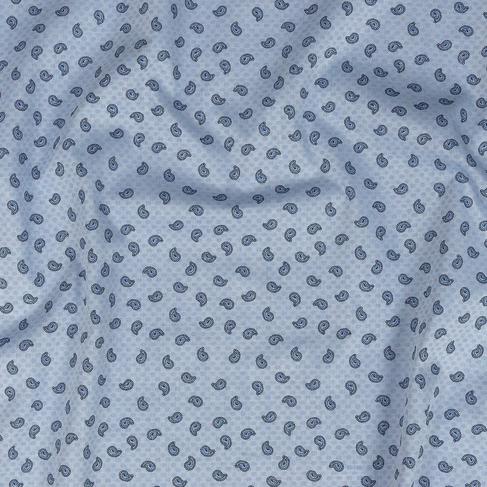 Premium Light Blue Paisley Printed Cotton Shirting Premium Light Blue Paisley Printed Cotton Shirting