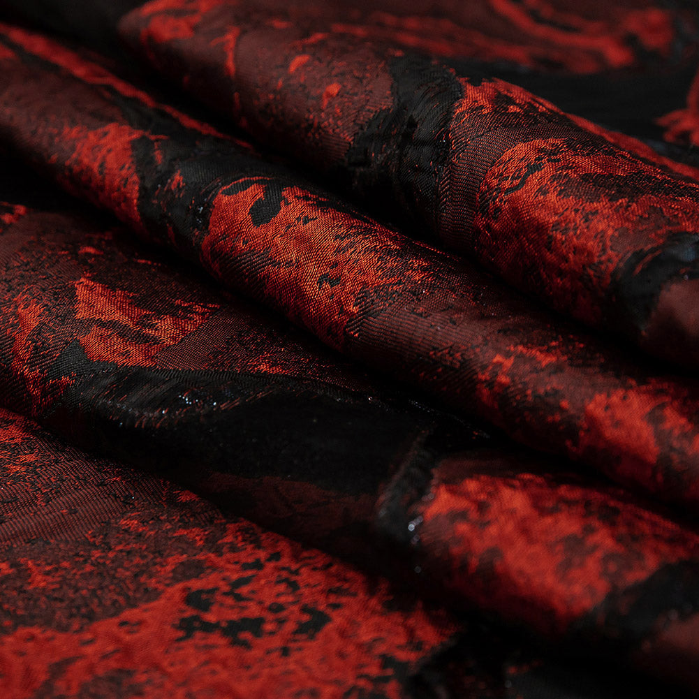 Metallic Black and Red Abstract Burnout Luxury Brocade - Folded Metallic Black and Red Abstract Burnout Luxury Brocade - Folded