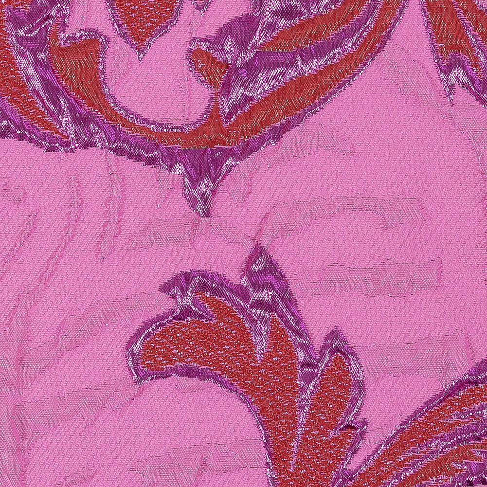 Metallic Magenta, Red and Hot Pink Scrolls Luxury Brocade - Detail Metallic Magenta, Red and Hot Pink Scrolls Luxury Brocade - Detail