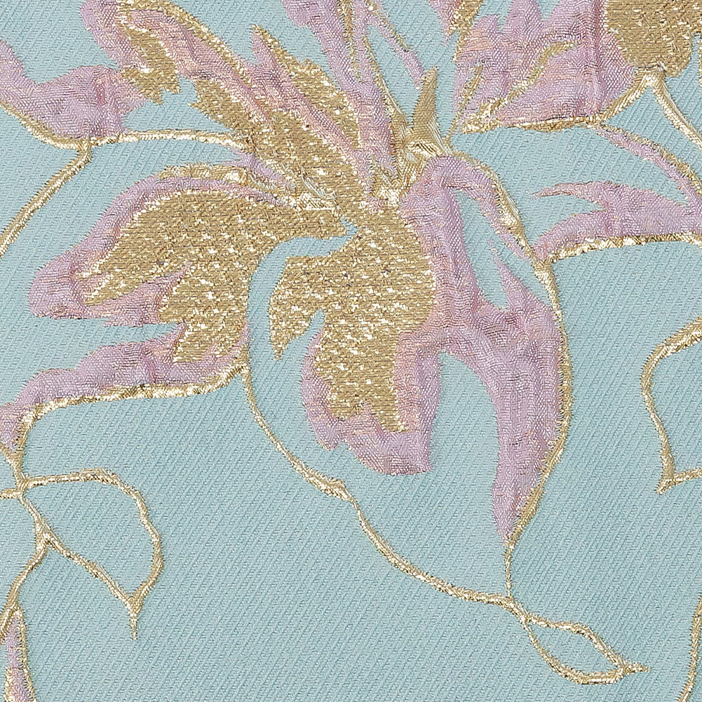 Metallic Gold, Aqua and Orchid Pink Floral Luxury Brocade - Detail Metallic Gold, Aqua and Orchid Pink Floral Luxury Brocade - Detail