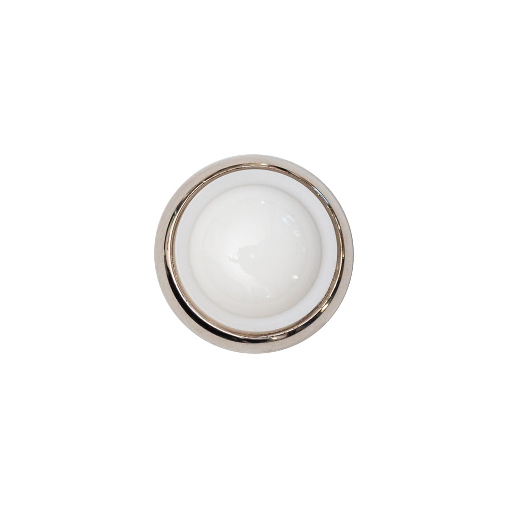 Italian White and Silver Round 2-Piece Shank Back Button - 24/15mm Italian White and Silver Round 2-Piece Shank Back Button - 24/15mm
