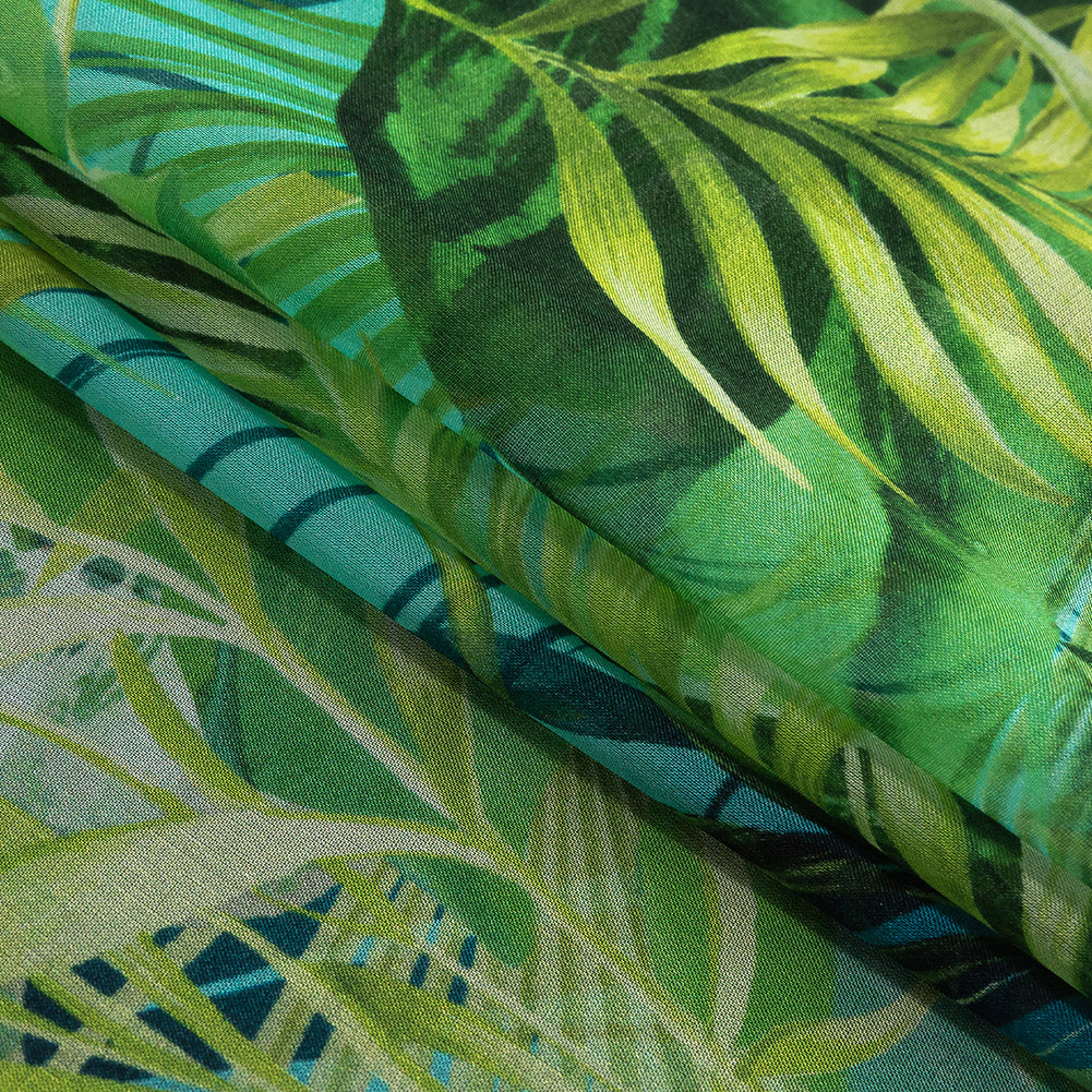 Mood Exclusive Italian Green and Blue Ferns and Foliage Digitally Printed Silk Chiffon Folded Mood Exclusive Italian Green and Blue Ferns and Foliage Digitally Printed Silk Chiffon Folded