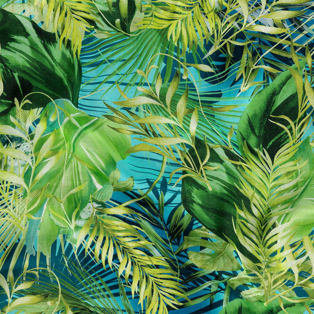 Mood Exclusive Italian Green and Blue Ferns and Foliage Digitally Printed Silk Chiffon Mood Exclusive Italian Green and Blue Ferns and Foliage Digitally Printed Silk Chiffon
