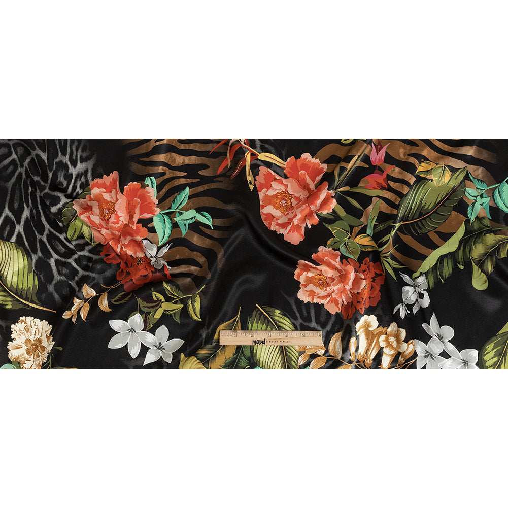 Mood Exclusive Italian Black, Red and Green Animal Markings and Flora Digitally Printed Silk Charmeuse Full Mood Exclusive Italian Black, Red and Green Animal Markings and Flora Digitally Printed Silk Charmeuse Full