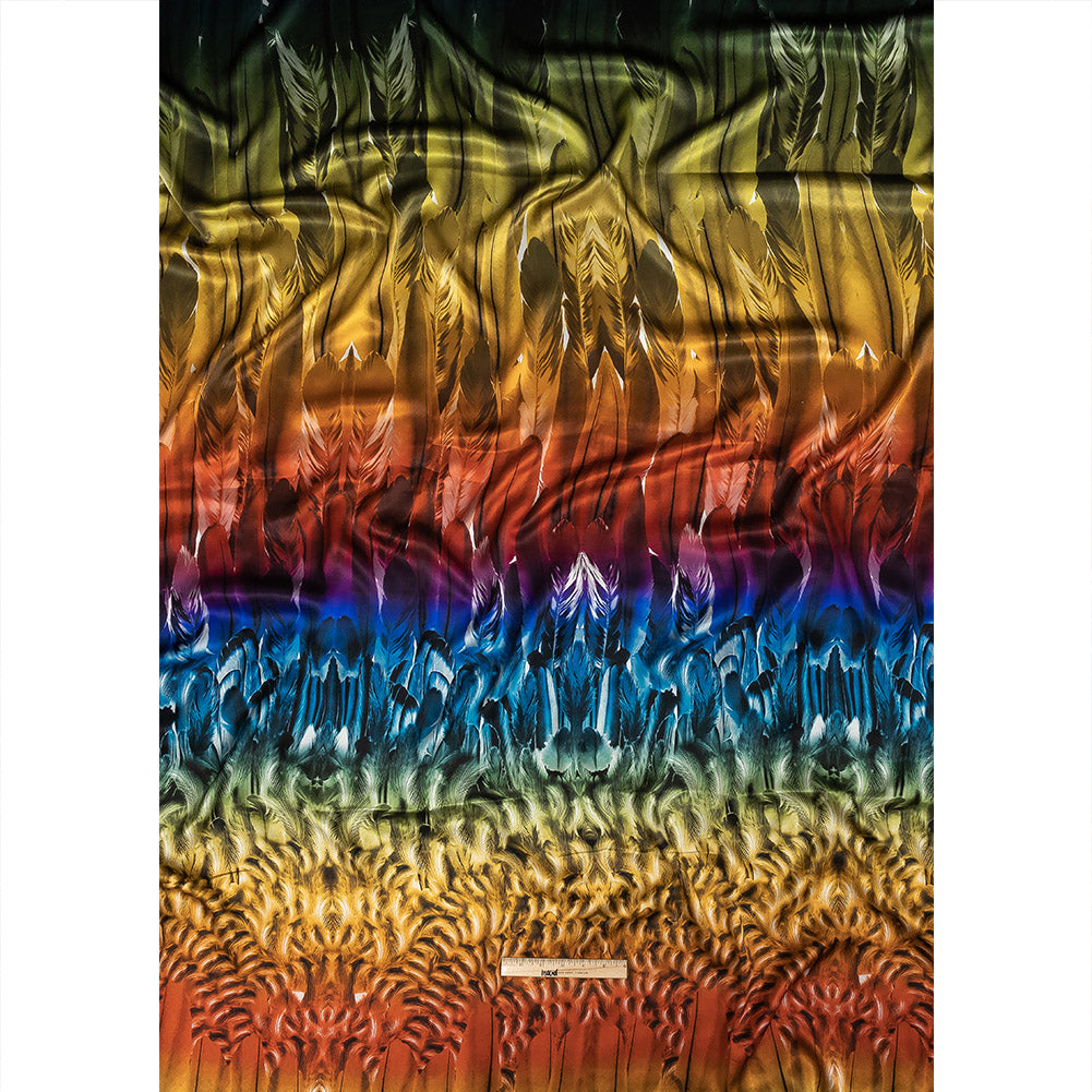 Mood Exclusive Italian Rainbow Feathers Digitally Printed Silk Charmeuse Panel Full Mood Exclusive Italian Rainbow Feathers Digitally Printed Silk Charmeuse Panel Full