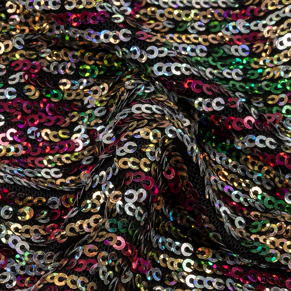 Mesh with Sequins - Metallic Rainbow on Black - Flavio Collection - Detail Mesh with Sequins - Metallic Rainbow on Black - Flavio Collection - Detail
