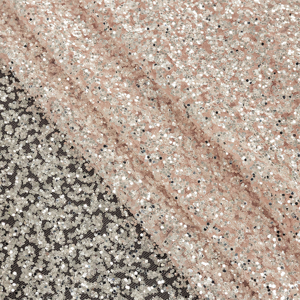 Tulle with Glitter Clusters - Salmon with Platinum - Eminence Collection - Folded Tulle with Glitter Clusters - Salmon with Platinum - Eminence Collection - Folded