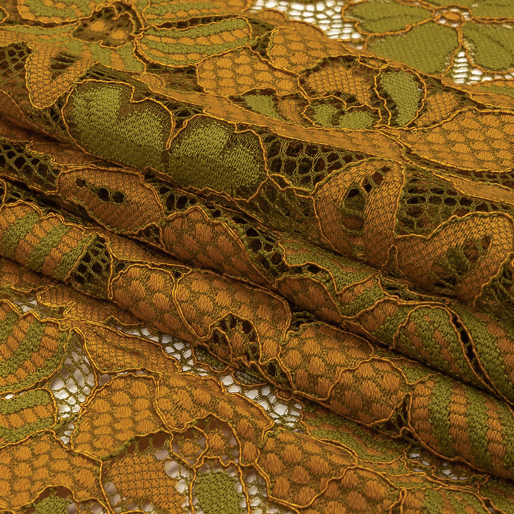 Re-Embroidered Lace - Mustard and Lime Two-Tone Floral Folded Re-Embroidered Lace - Mustard and Lime Two-Tone Floral Folded