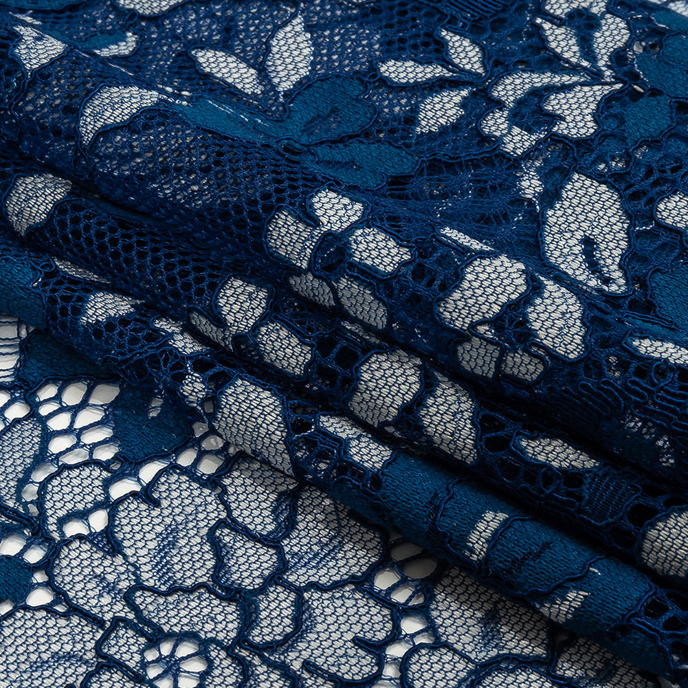 Corded Lace Panel - Cobalt and White Floral Folded Corded Lace Panel - Cobalt and White Floral Folded