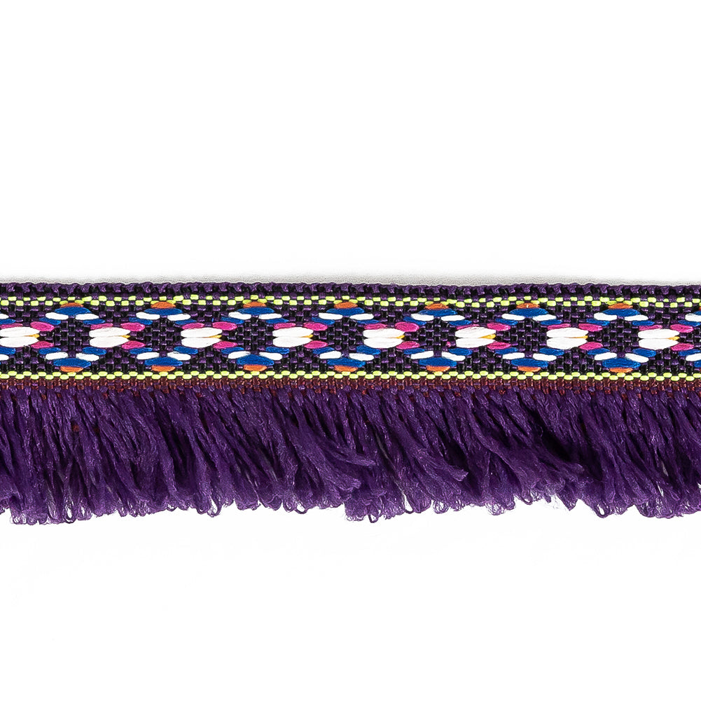 Multicolored and Imperial Purple Tribal Brushed Fringe Trim - 1.125" Detail Multicolored and Imperial Purple Tribal Brushed Fringe Trim - 1.125" Detail