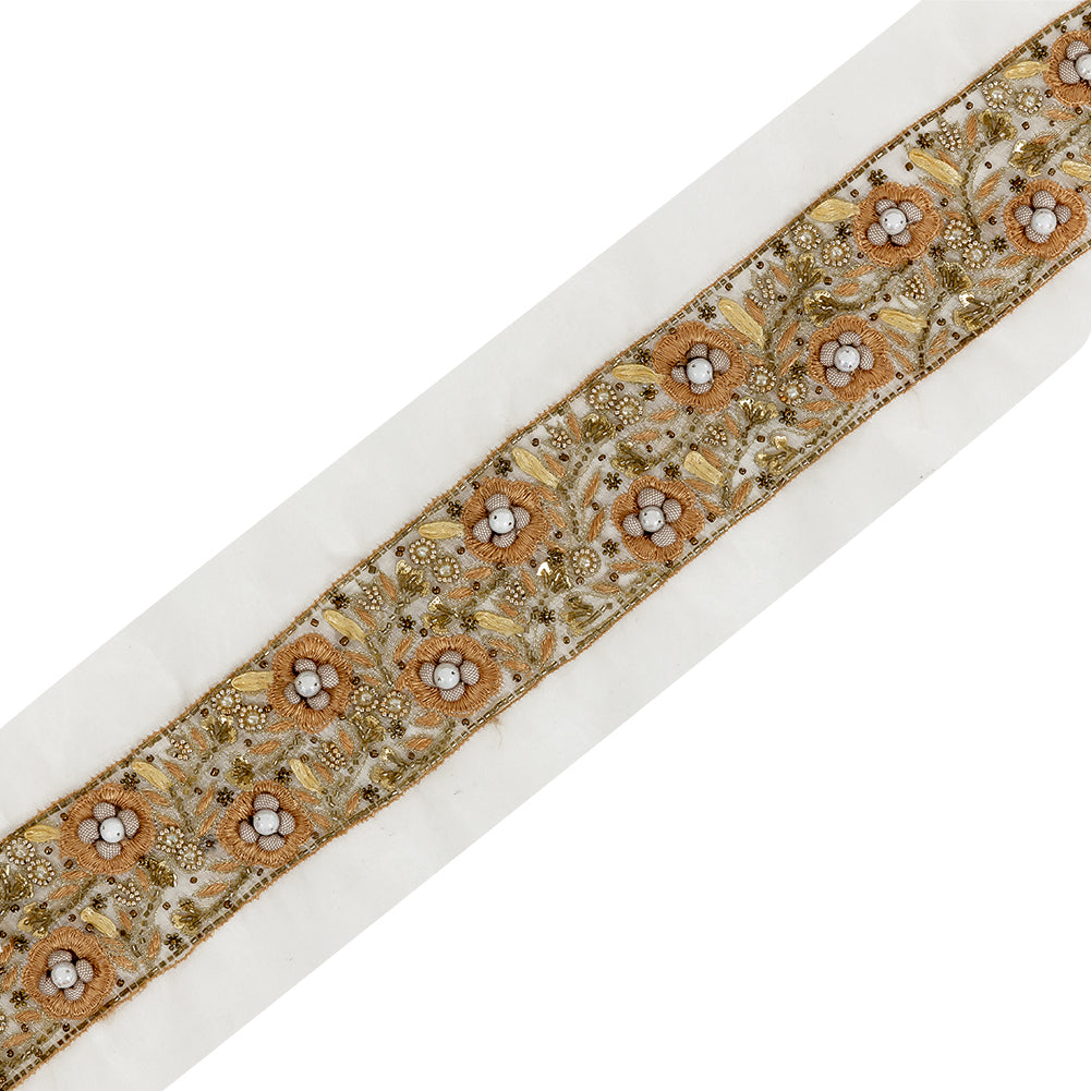 Harvest and Marigold Fancy Beaded Floral Trim on Fine Mesh Harvest and Marigold Fancy Beaded Floral Trim on Fine Mesh