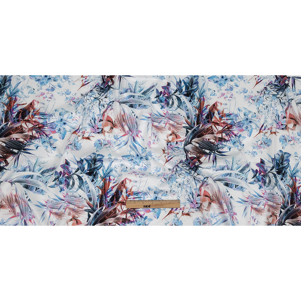 Mercerized Organic Egyptian Cotton Shirting - Blue and Salmon Rose Tropical Oasis - Ravello Collection - Full Mercerized Organic Egyptian Cotton Shirting - Blue and Salmon Rose Tropical Oasis - Ravello Collection - Full