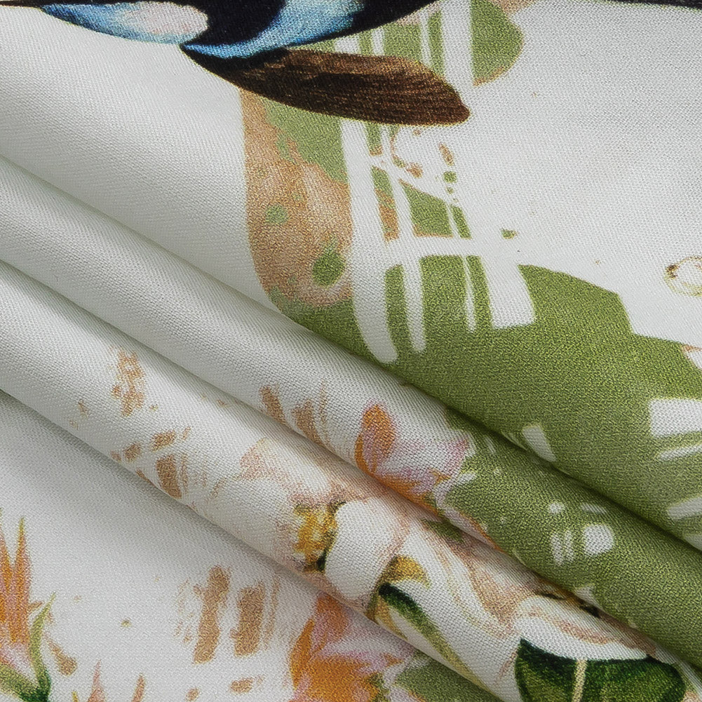 Organic Viscose Batiste - Green and Apricot Crosshatch Avifauna - Loreto Collection - Folded Organic Viscose Batiste - Green and Apricot Crosshatch Avifauna - Loreto Collection - Folded