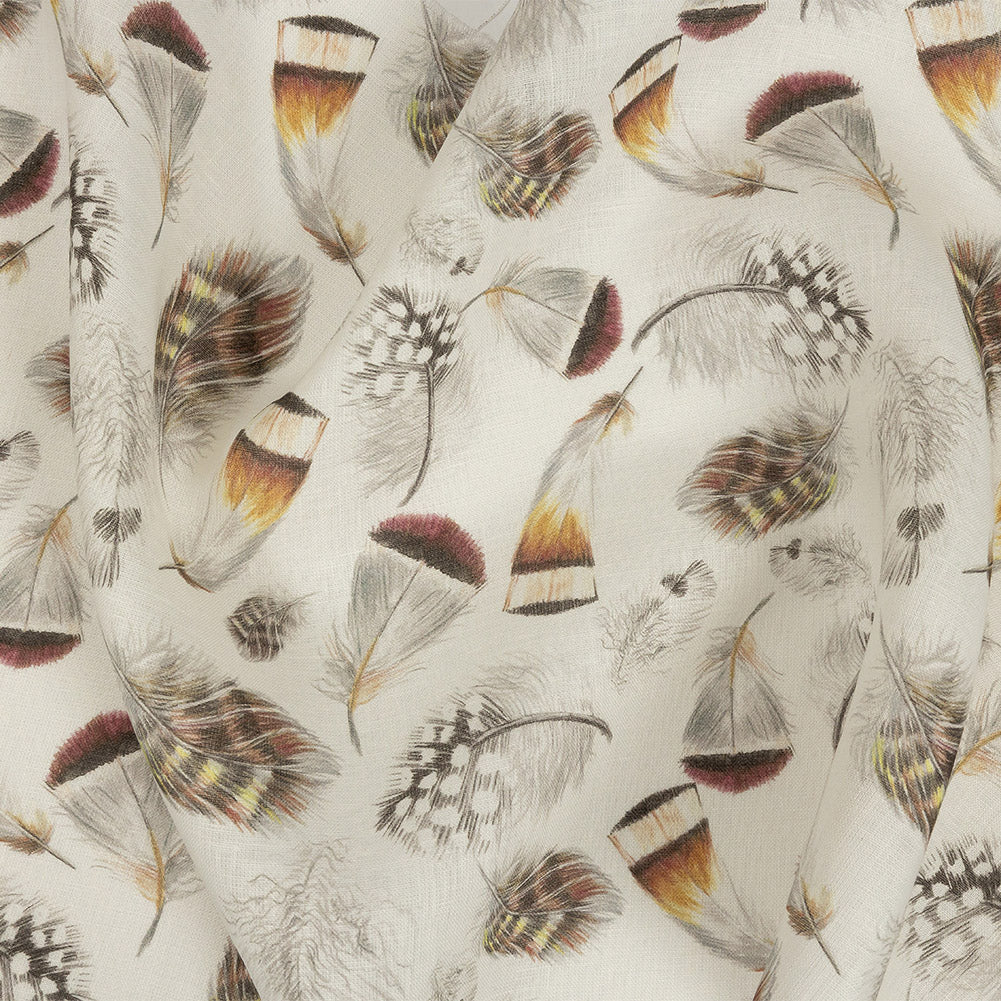 Floating Feathers Printed Linen Woven Floating Feathers Printed Linen Woven
