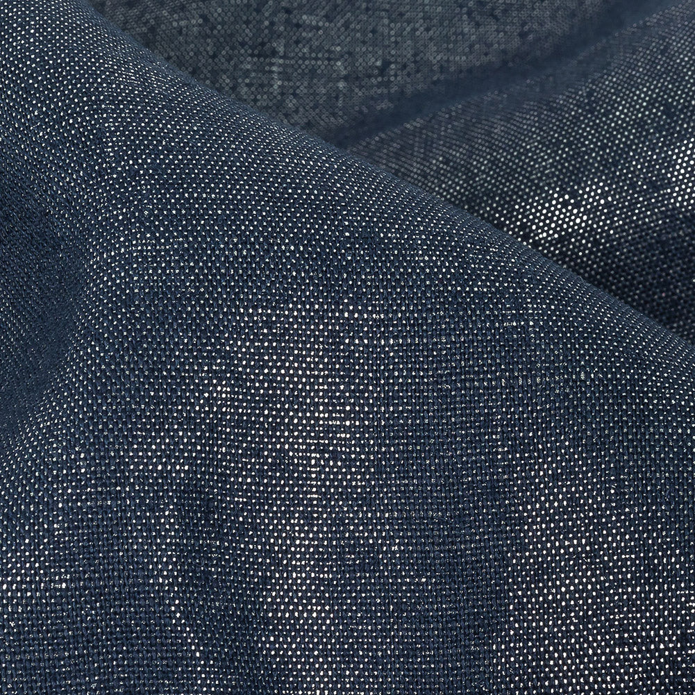 Medium Weight Linen Woven with Metallic Foiling - Galactica Blue and Silver - Bianca Collection Detail Medium Weight Linen Woven with Metallic Foiling - Galactica Blue and Silver - Bianca Collection Detail