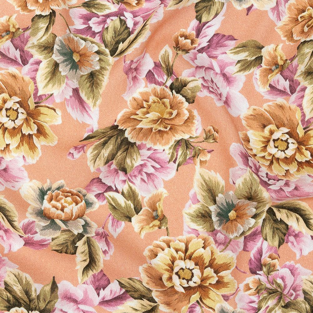 Gauzy Viscose Crepe Print - Peach Pink and Yellow Floral - Mood Exclusive Antique Rose Petals Gauzy Viscose Crepe Print - Peach Pink and Yellow Floral - Mood Exclusive Antique Rose Petals