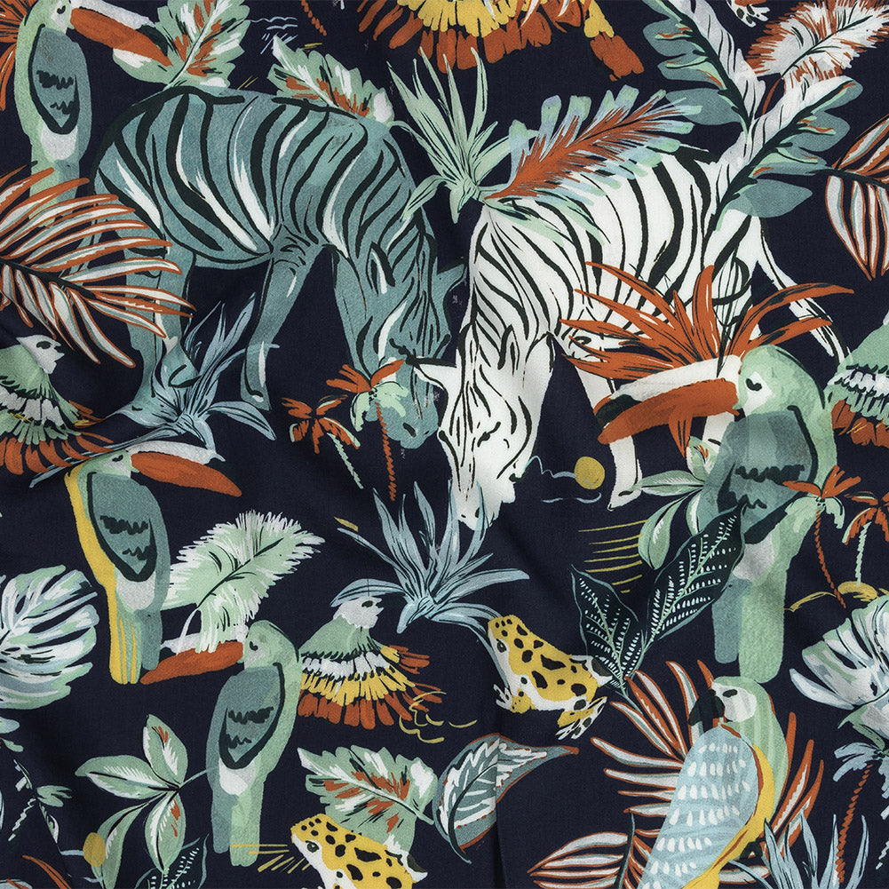 Rayon Batiste Print - Midnight, Green and White Zebras and Brids - Mood Exclusive Navy Birds of Play Rayon Batiste Print - Midnight, Green and White Zebras and Brids - Mood Exclusive Navy Birds of Play