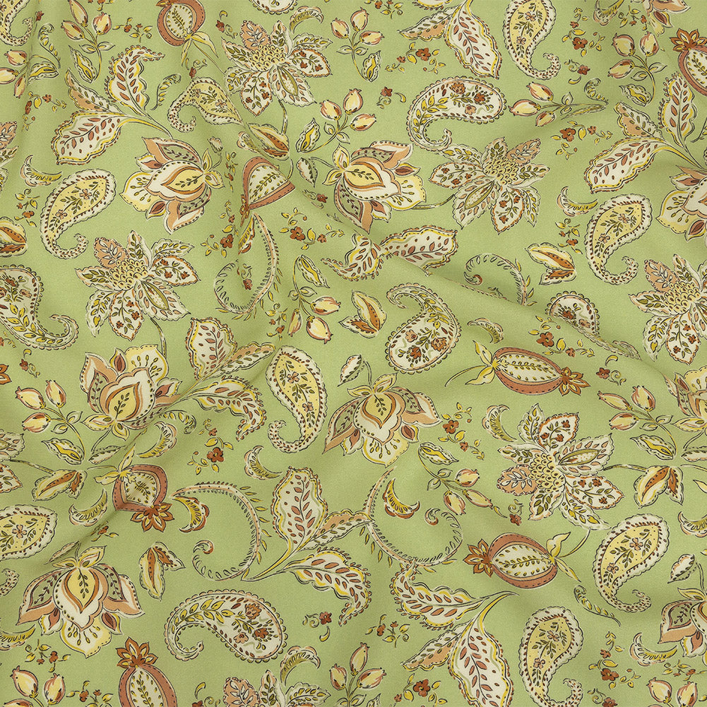 Viscose Twill Print - Light Green and Orange Paisley Floral - Mood Exclusive Paisley Daze Viscose Twill Print - Light Green and Orange Paisley Floral - Mood Exclusive Paisley Daze