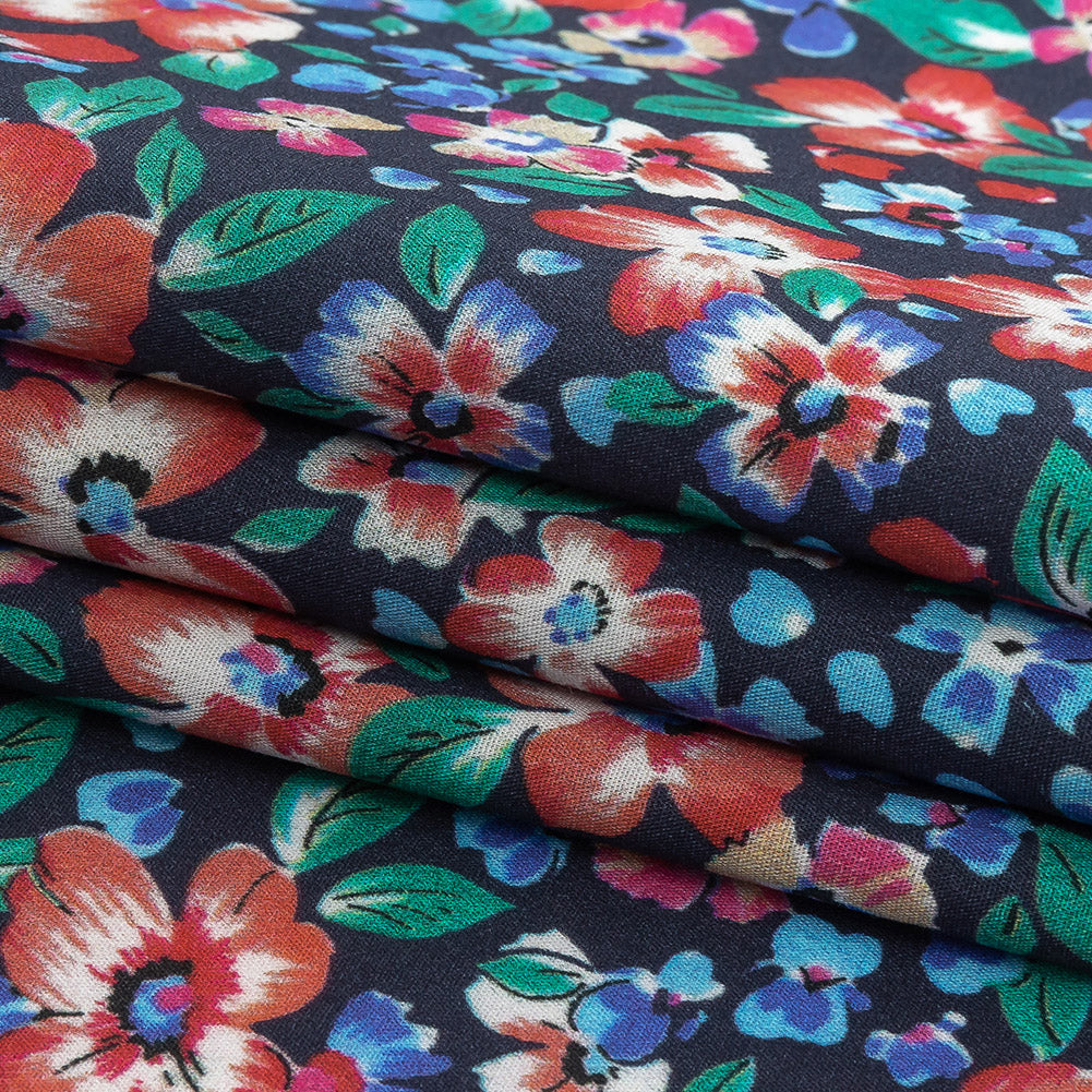 Cotton Poplin Print - Navy and Red Floral - Mood Exclusive Blooming Heat Folded Cotton Poplin Print - Navy and Red Floral - Mood Exclusive Blooming Heat Folded