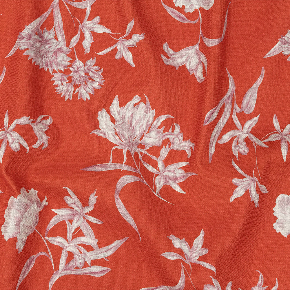 Mood Exclusive Hot Coral Camellia Mirage Stretch Cotton Woven Mood Exclusive Hot Coral Camellia Mirage Stretch Cotton Woven