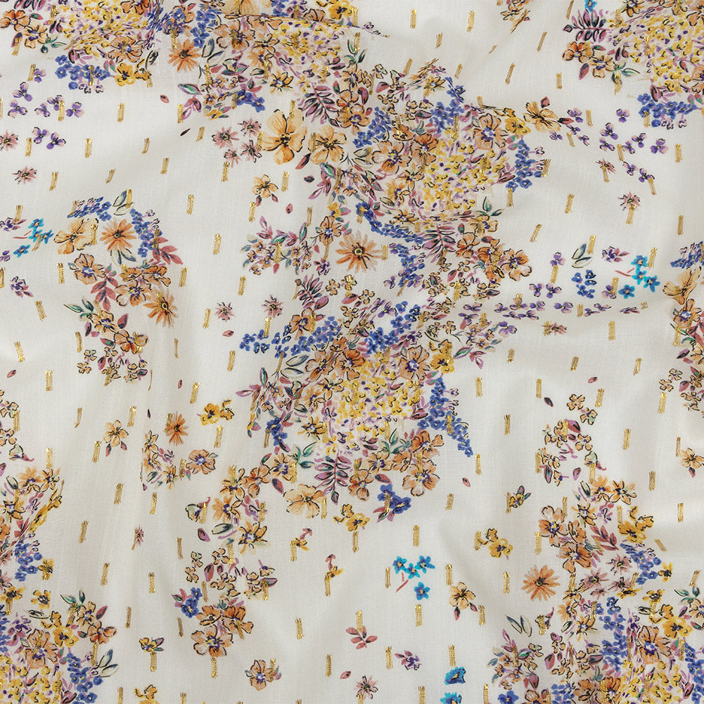 Cotton Voile Print with Metallic Dots - White and Yellow Floral - Mood Exclusive Fragrant Fields Cotton Voile Print with Metallic Dots - White and Yellow Floral - Mood Exclusive Fragrant Fields
