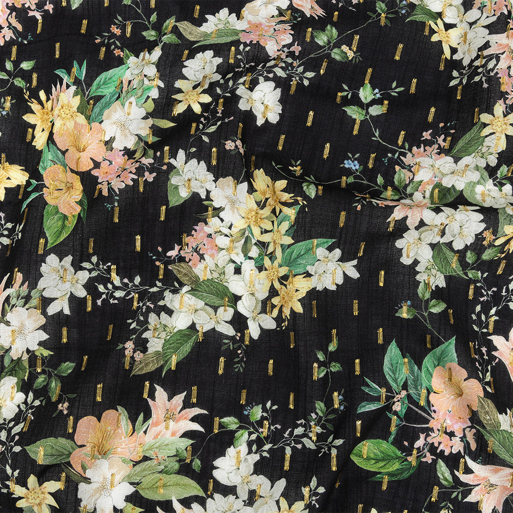 Cotton Voile Print with Metallic Dots - Black and Pink Floral - Mood Exclusive Bewitching Bliss Cotton Voile Print with Metallic Dots - Black and Pink Floral - Mood Exclusive Bewitching Bliss