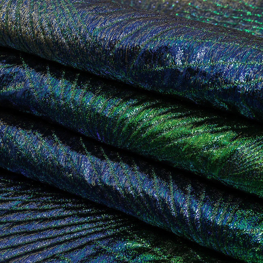 Metallic Royal Blue, Green and Gold Fanning Rays Luxury Brocade Folded Metallic Royal Blue, Green and Gold Fanning Rays Luxury Brocade Folded