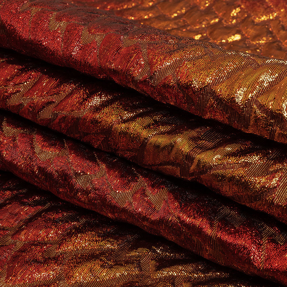 Metallic Copper, Scarlet and Wine Abstract Mosaic Luxury Brocade Folded Metallic Copper, Scarlet and Wine Abstract Mosaic Luxury Brocade Folded