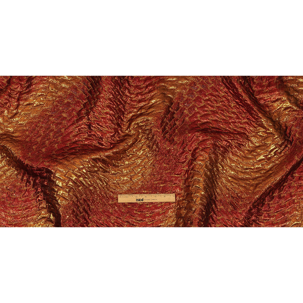 Metallic Copper, Scarlet and Wine Abstract Mosaic Luxury Brocade Full Metallic Copper, Scarlet and Wine Abstract Mosaic Luxury Brocade Full