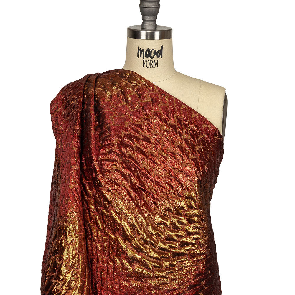 Metallic Copper, Scarlet and Wine Abstract Mosaic Luxury Brocade Drape Metallic Copper, Scarlet and Wine Abstract Mosaic Luxury Brocade Drape